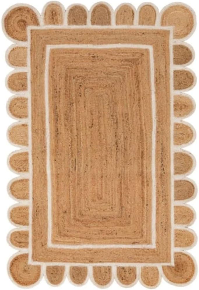 Scalloped Boho Natural Jute Area Rug
