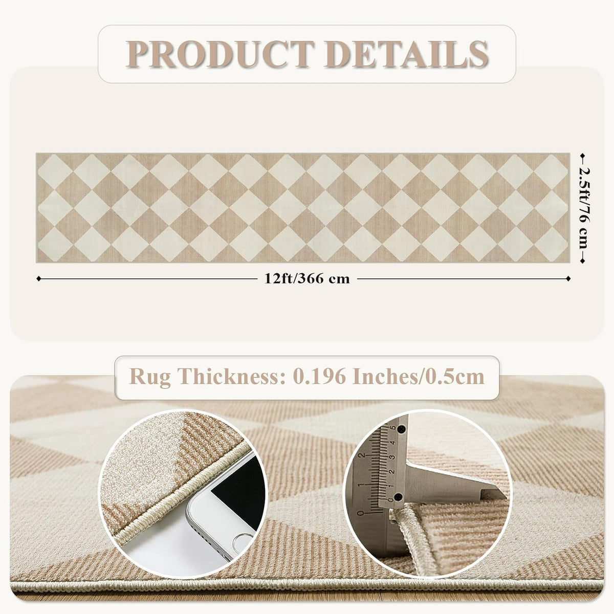 Checkered Washable Non Slip Runner Rug