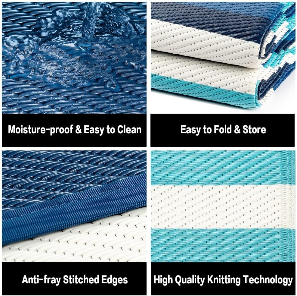 Striped Waterproof Reversible Patio Rug