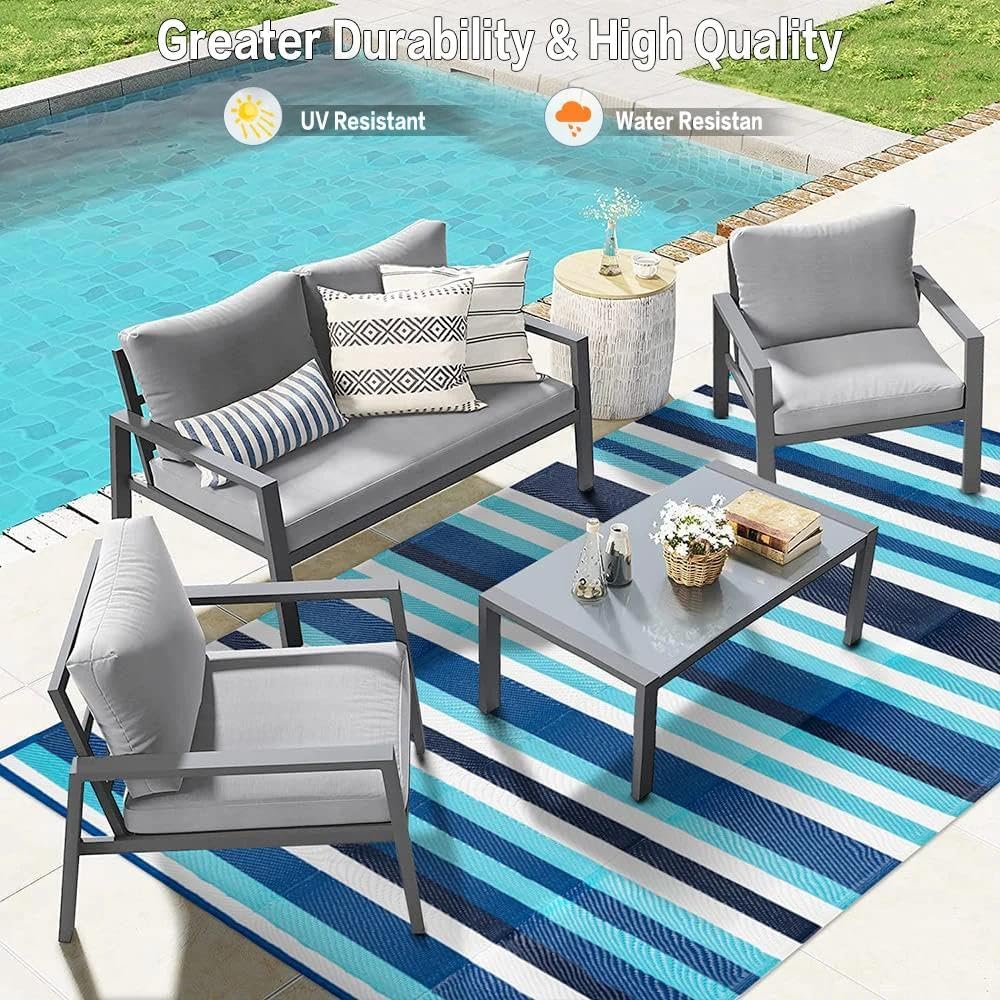 Striped Waterproof Reversible Patio Rug