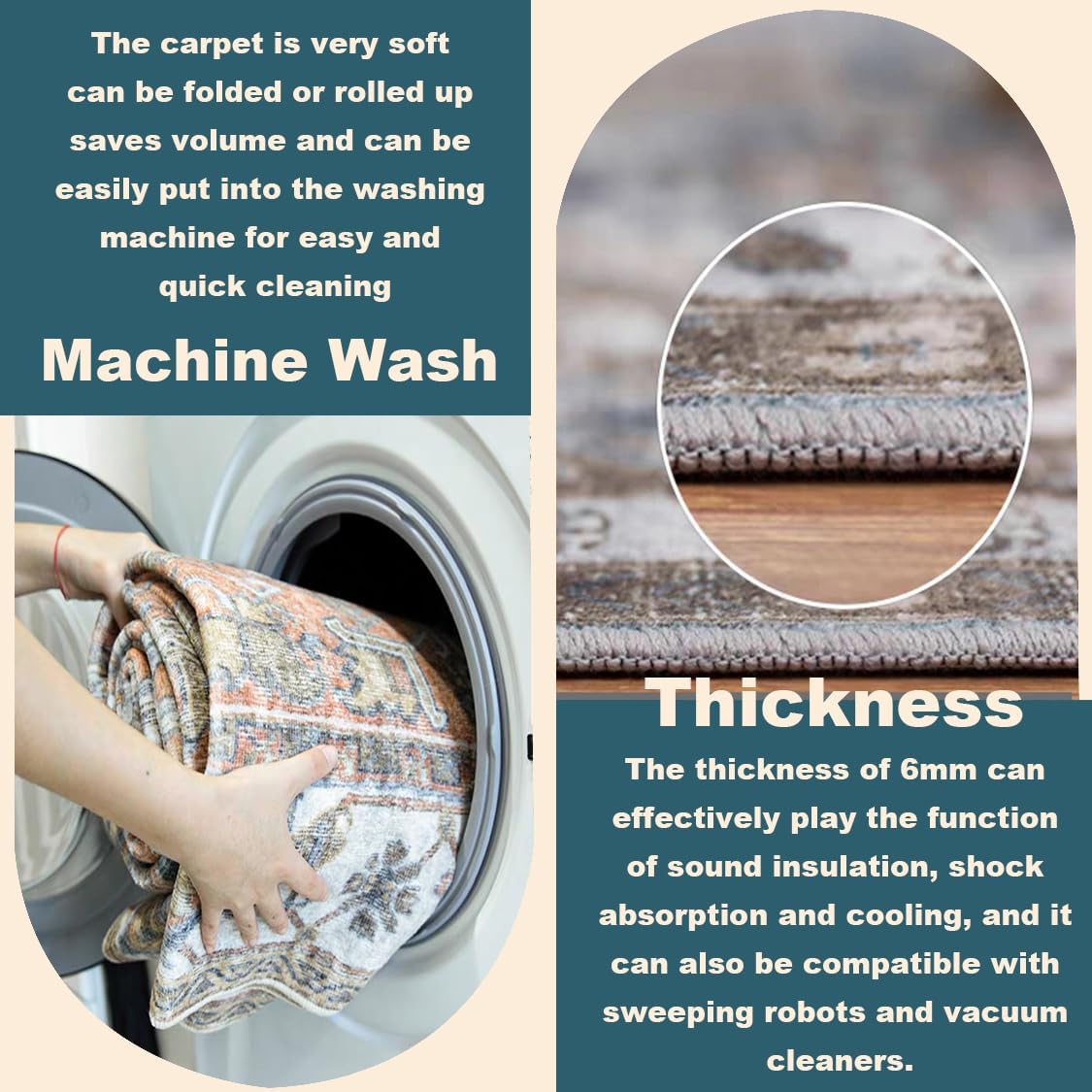 Washable Retro Boho Medallion Area Rug