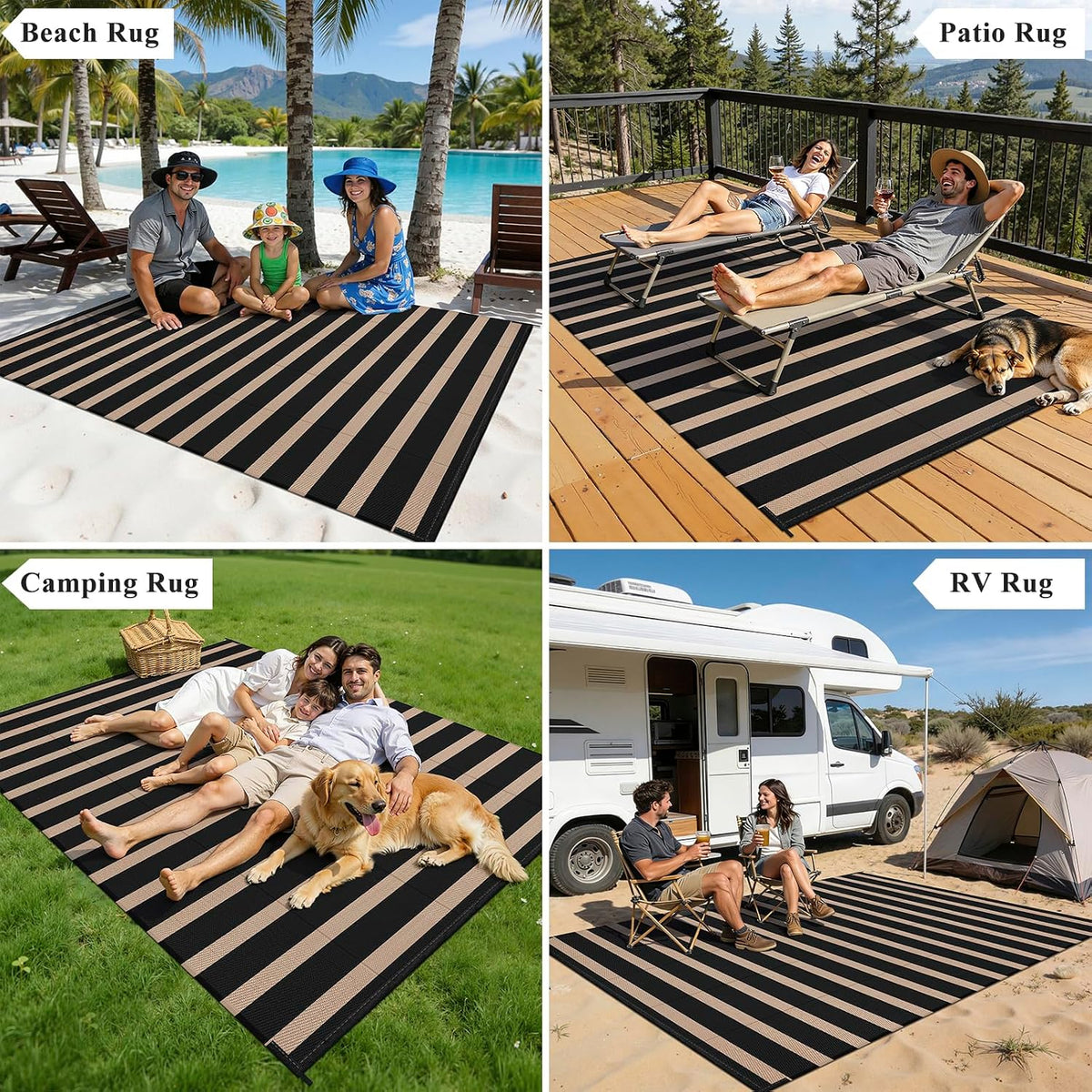 Striped Waterproof Reversible Patio Rug