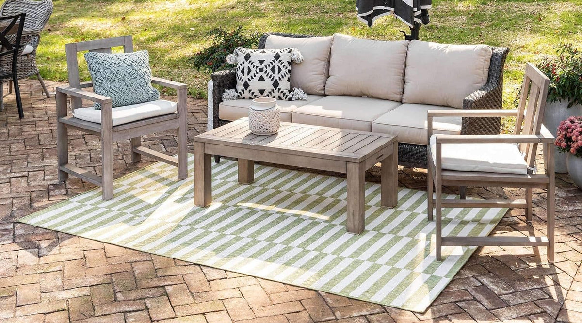 Striped Weatherproof Outdoor Patio Rug