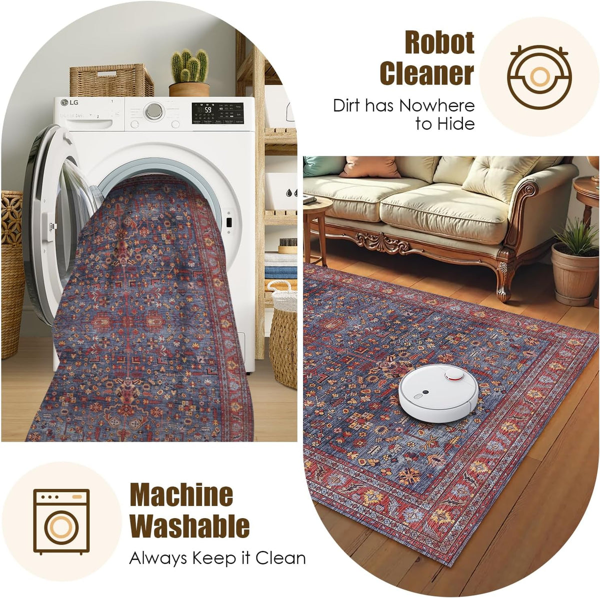 Washable Vintage Persian Non Slip Rug