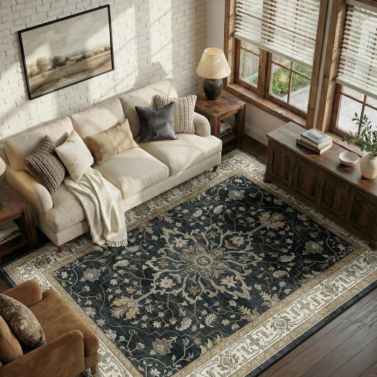 Washable Vintage Floral Boho Area Rug
