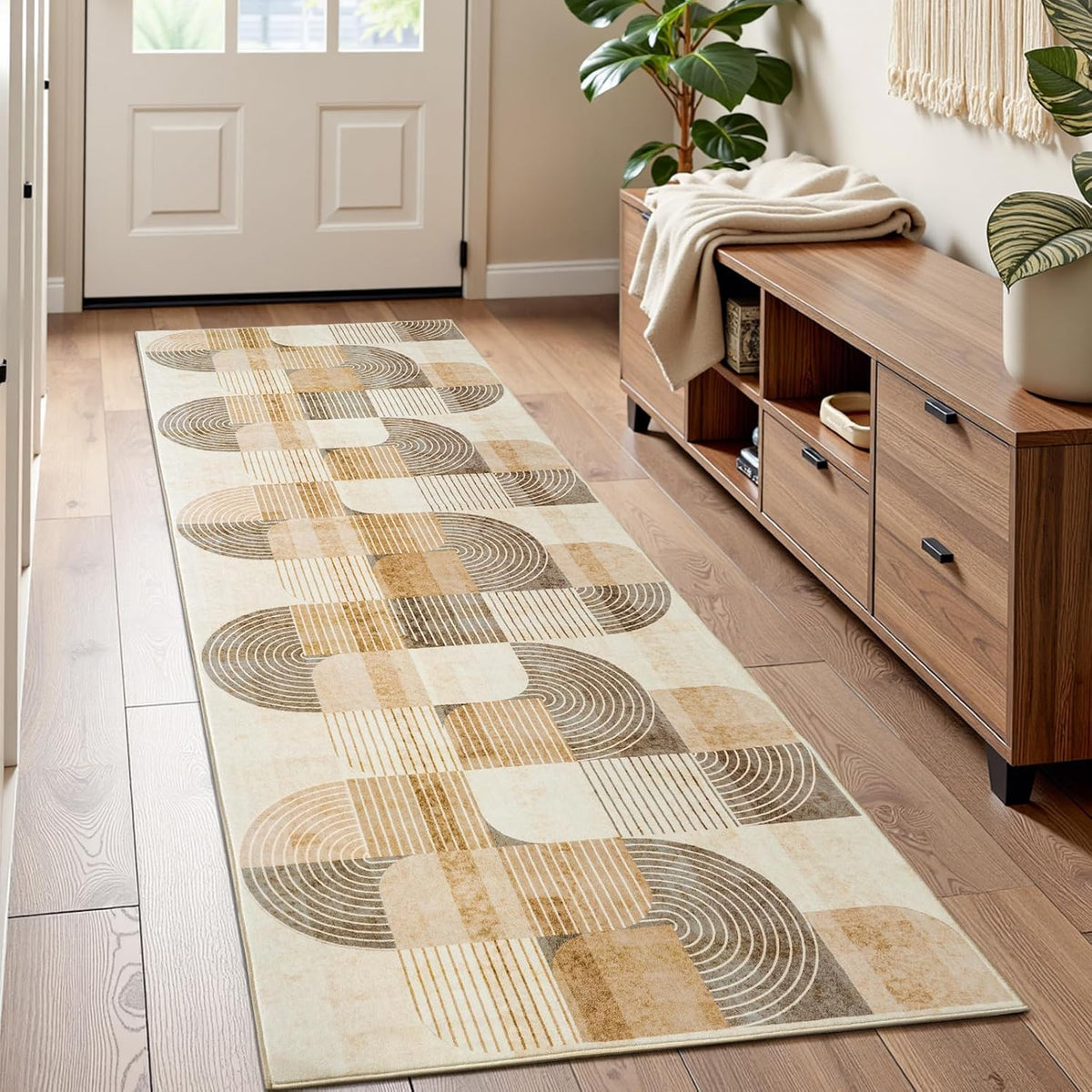 Geometric Washable Non Slip Runner Rug