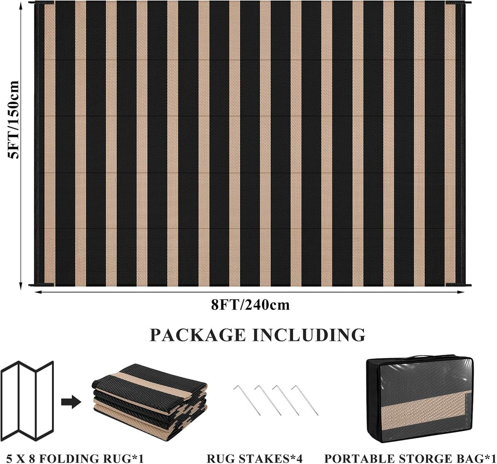 Striped Waterproof Reversible Patio Rug