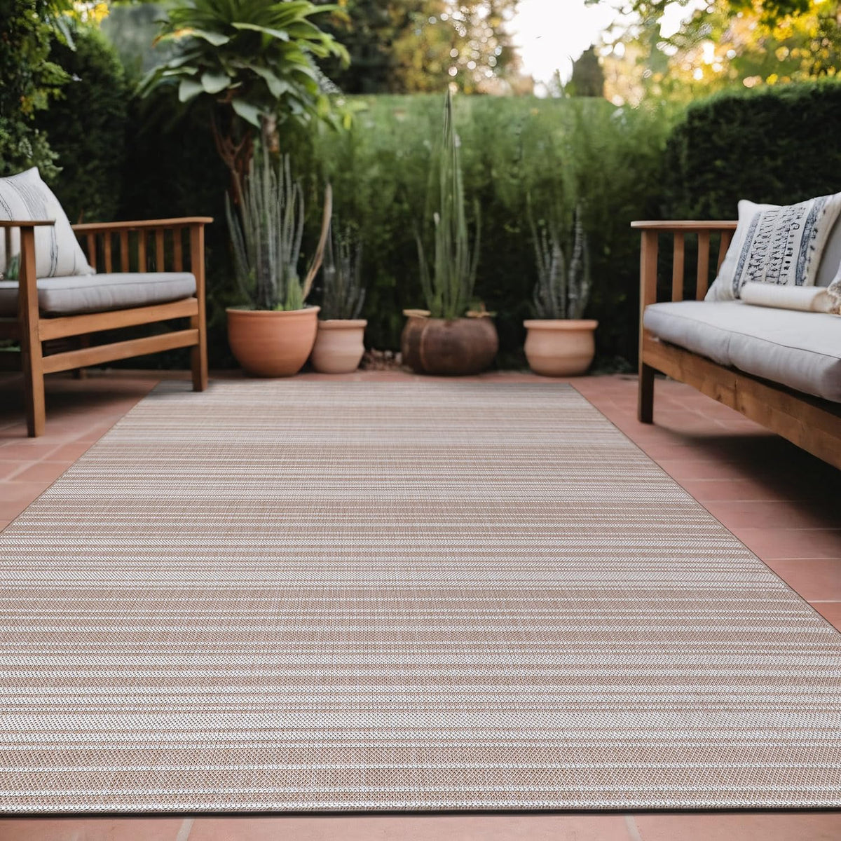 Striped Waterproof Washable Patio Rug