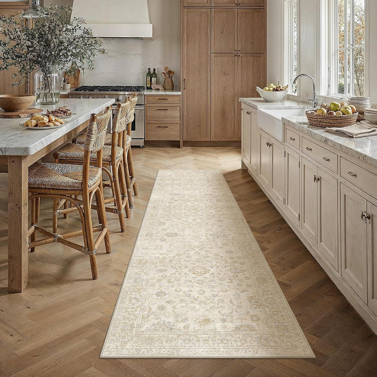 Floral Washable Non Slip Runner Rug
