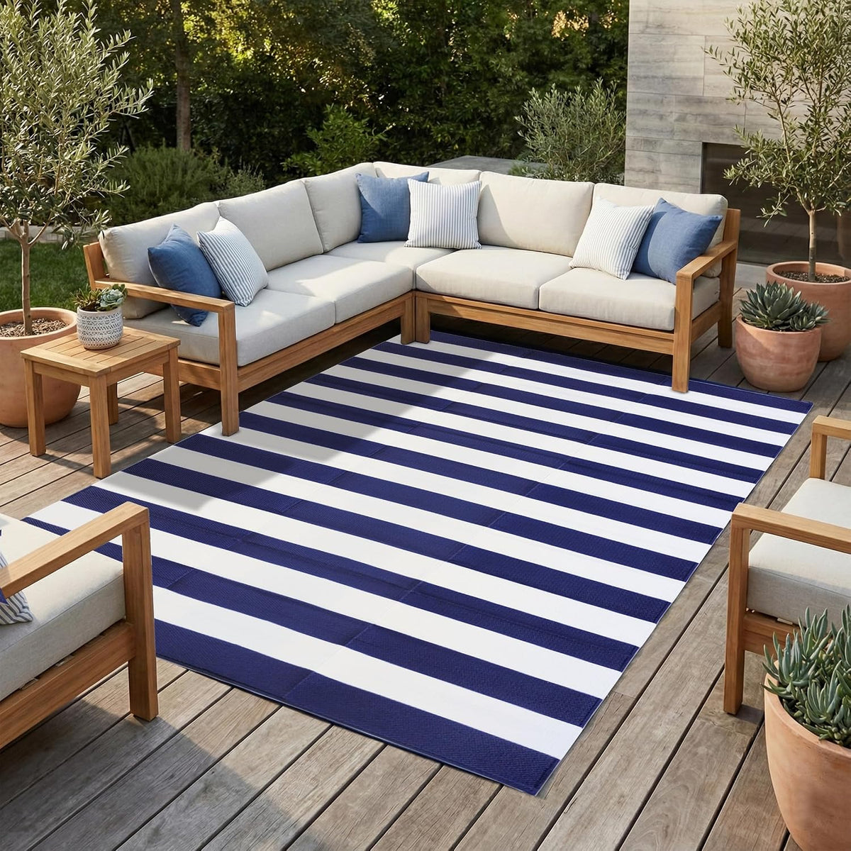 Striped Recycled Plastic Patio Rug