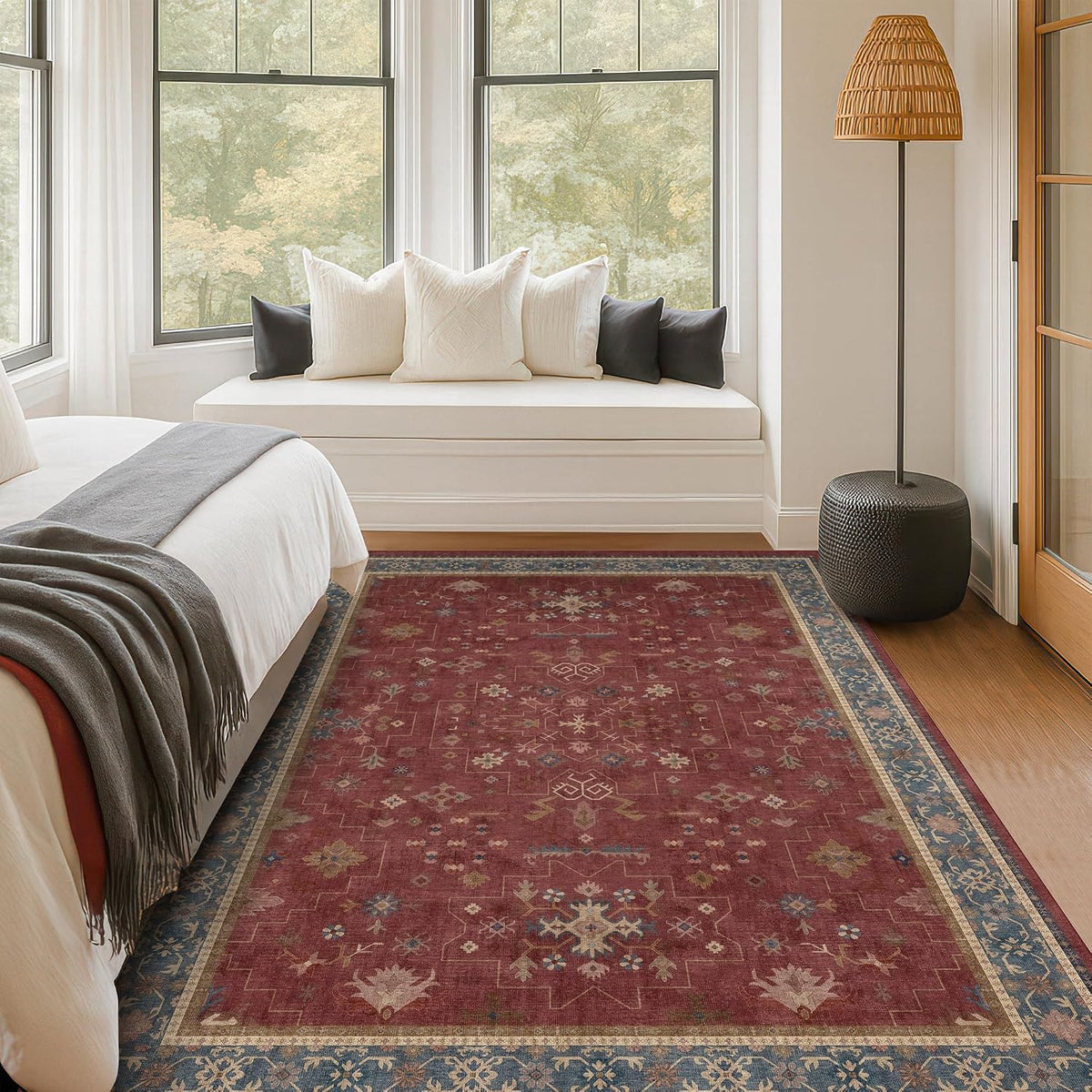 Washable Boho Vintage Oriental Low Rug