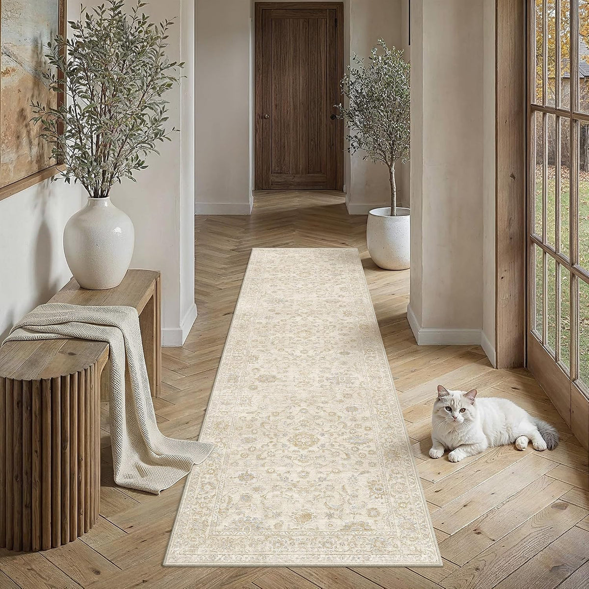 Floral Washable Non Slip Runner Rug