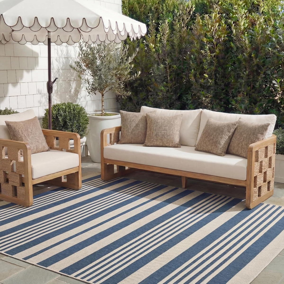 Striped Waterproof Outdoor Patio Rug