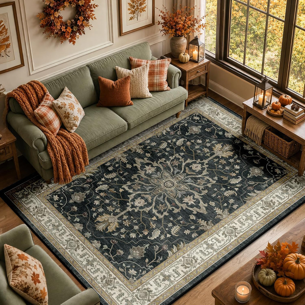 Washable Vintage Floral Boho Area Rug