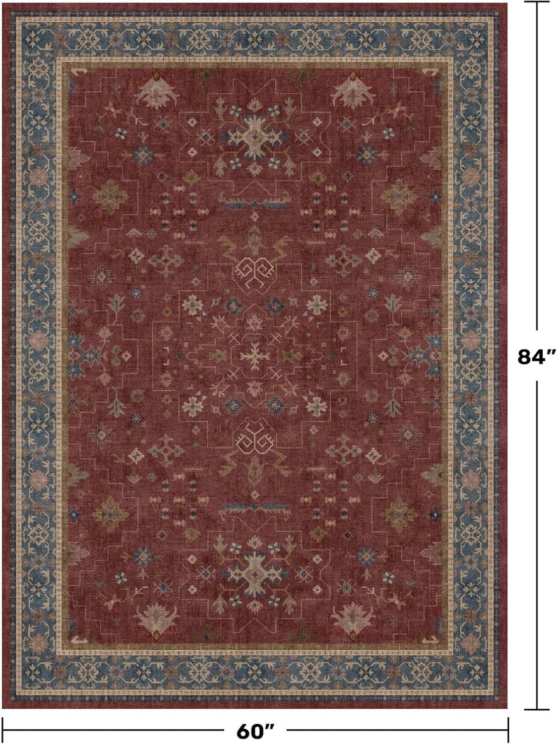 Washable Boho Vintage Oriental Low Rug