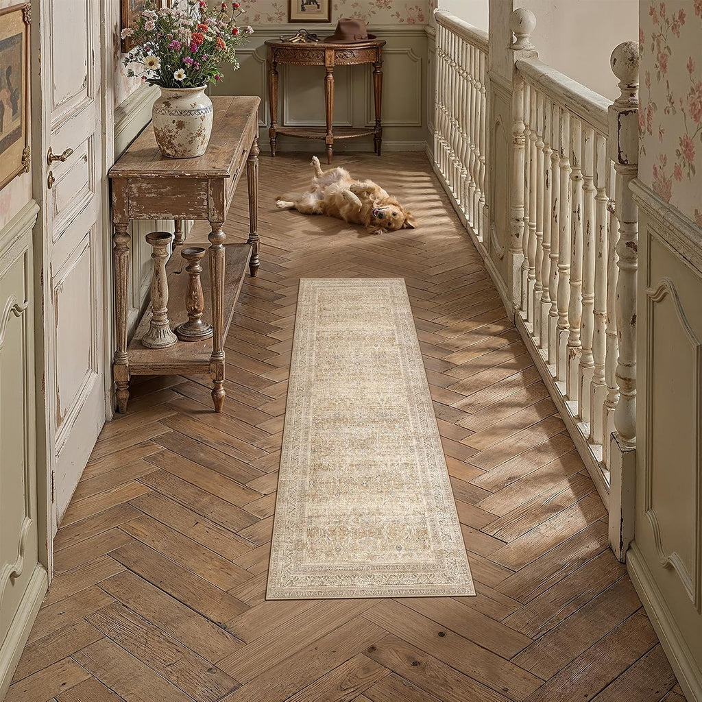 Retro Floral Washable Non Slip Runner Rug