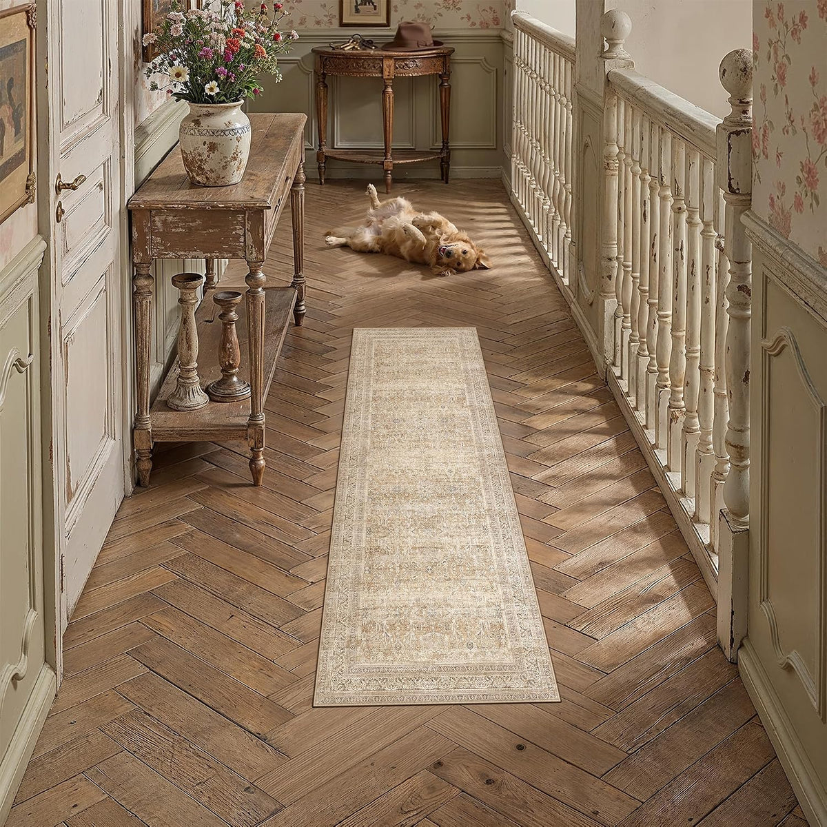 Retro Floral Washable Non Slip Runner Rug