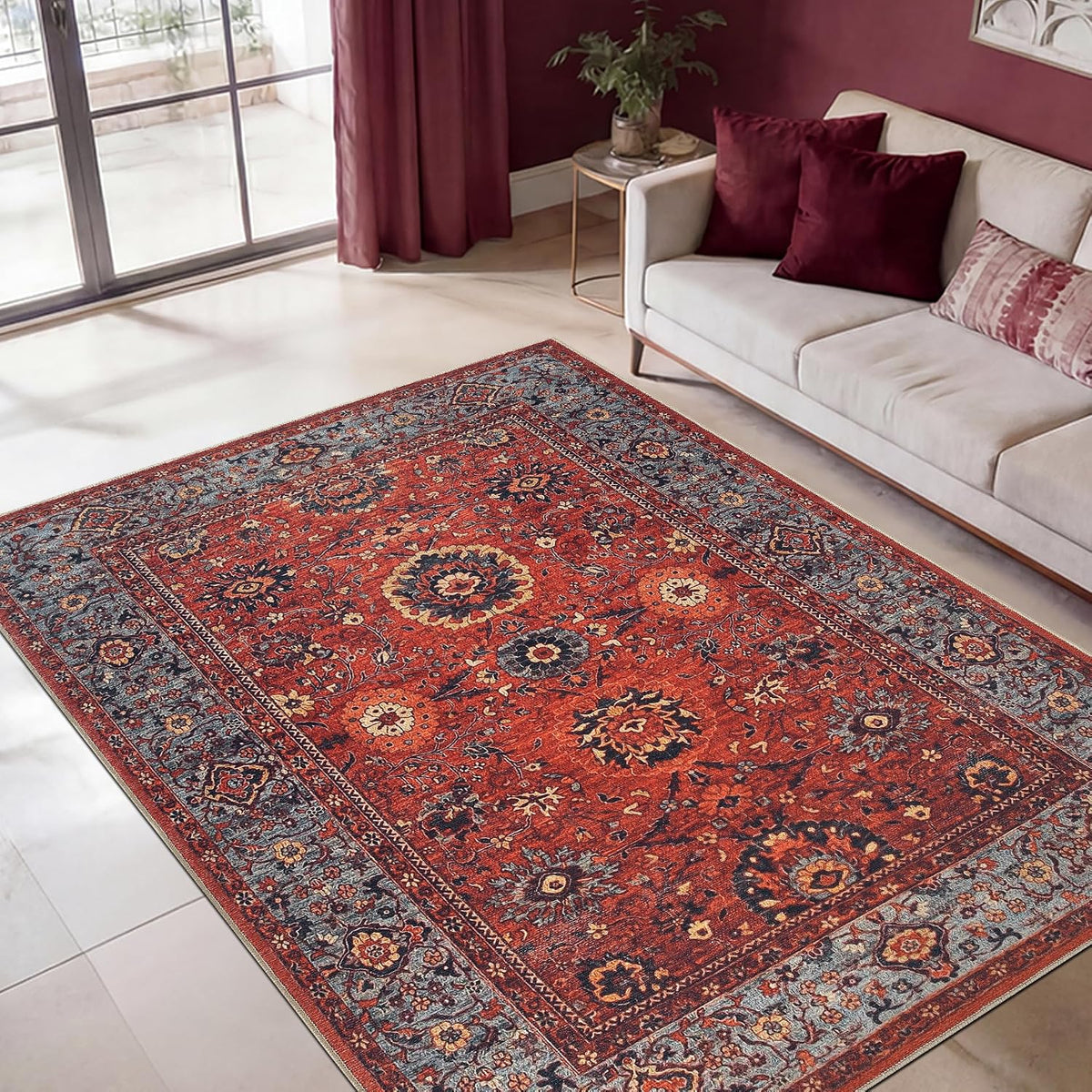 Washable Vintage Non Slip Low Pile Rug