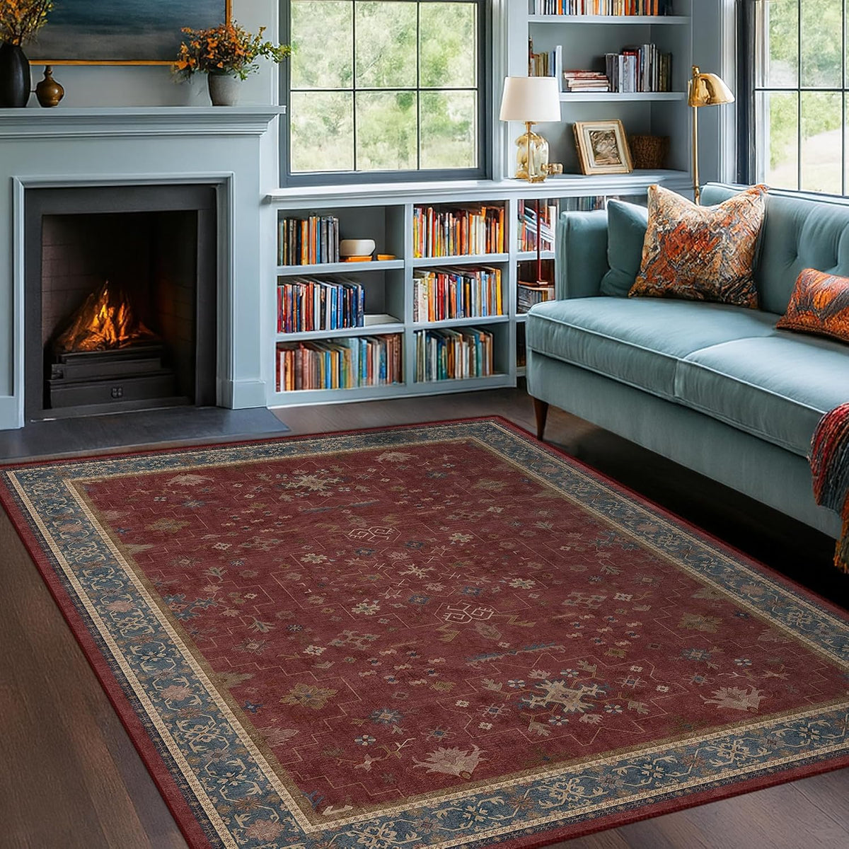 Washable Boho Vintage Oriental Low Rug