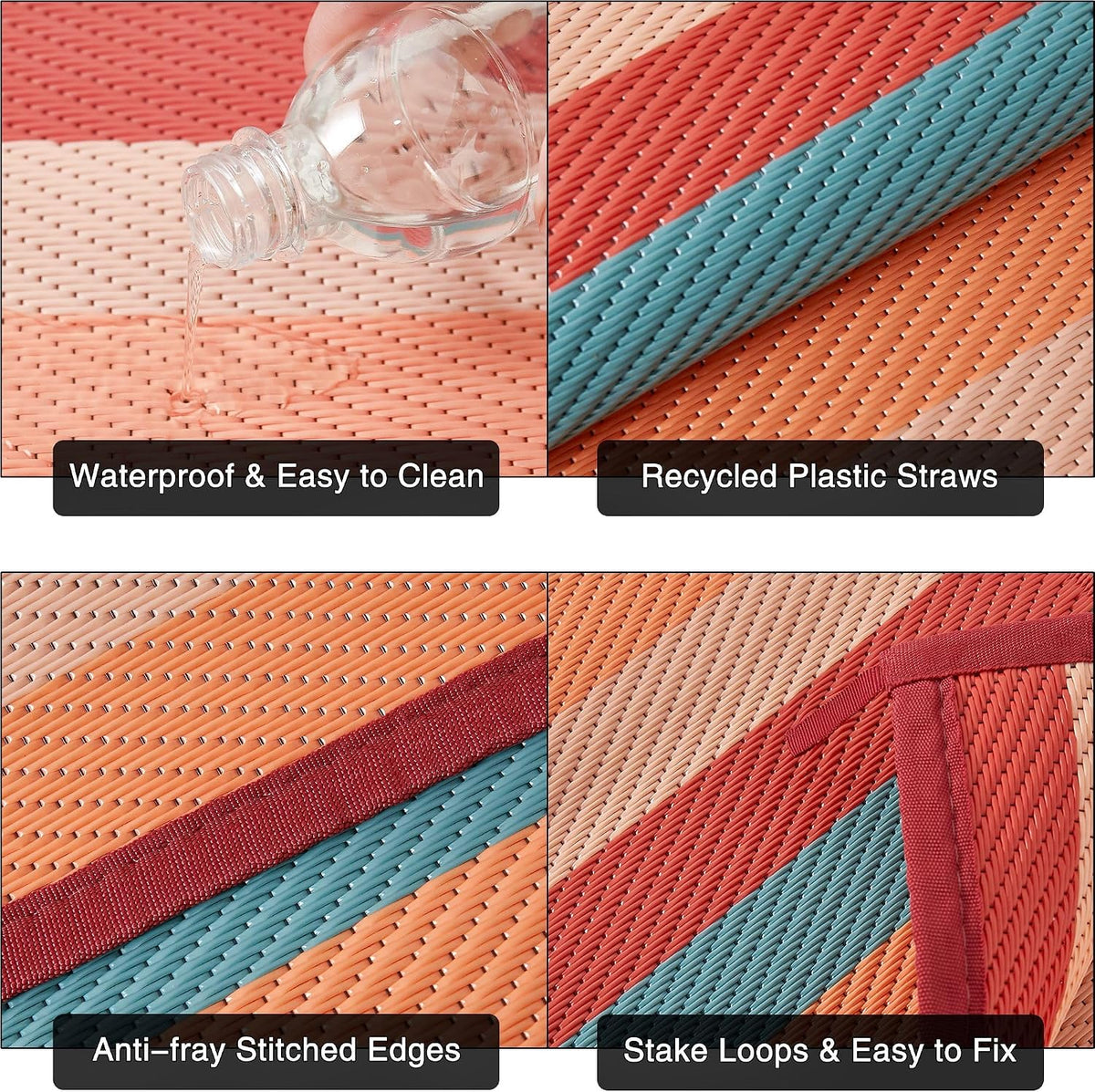 Striped Waterproof Reversible Patio Rug