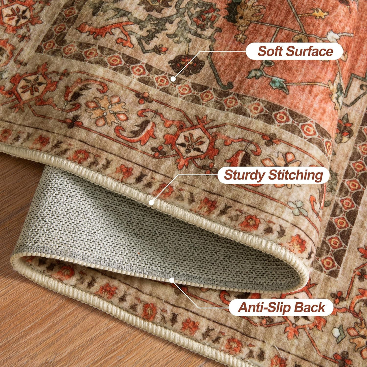 Washable Boho Vintage Oriental Area Rug