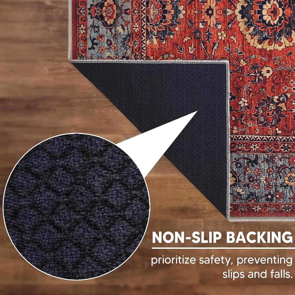 Washable Vintage Non Slip Low Pile Rug