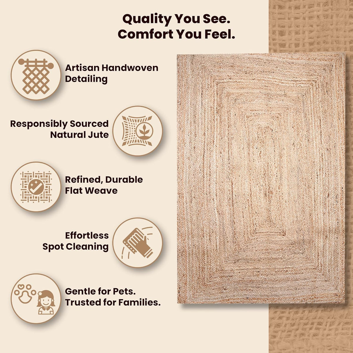 Handwoven Braided Reversible Jute Rug
