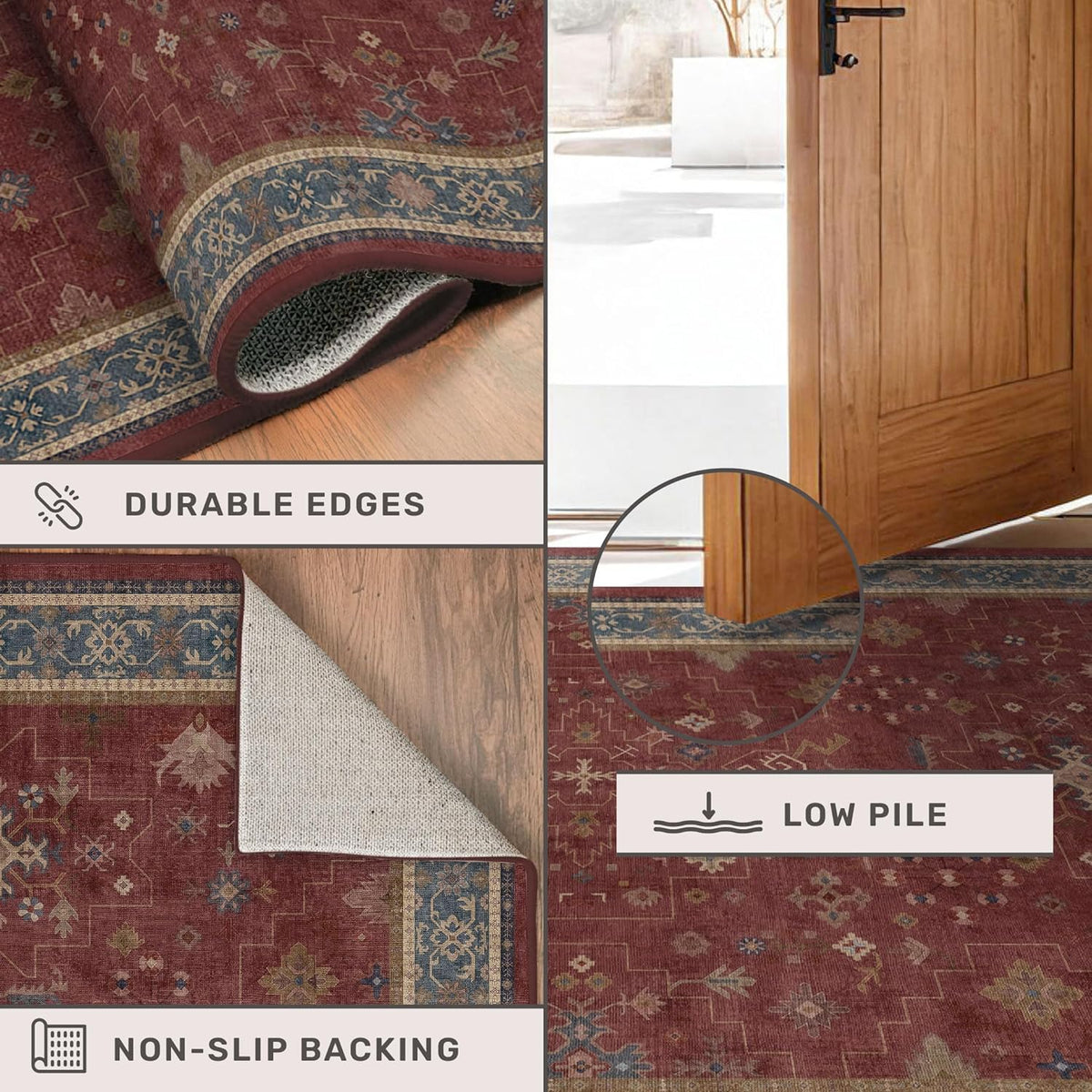 Washable Boho Vintage Oriental Low Rug