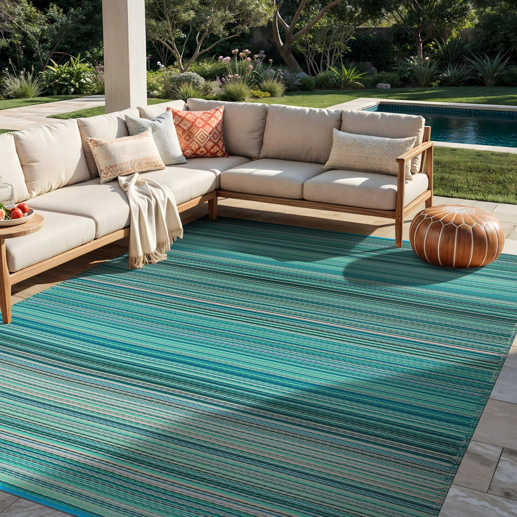 Striped Weatherproof Recycled Outdoor Rug