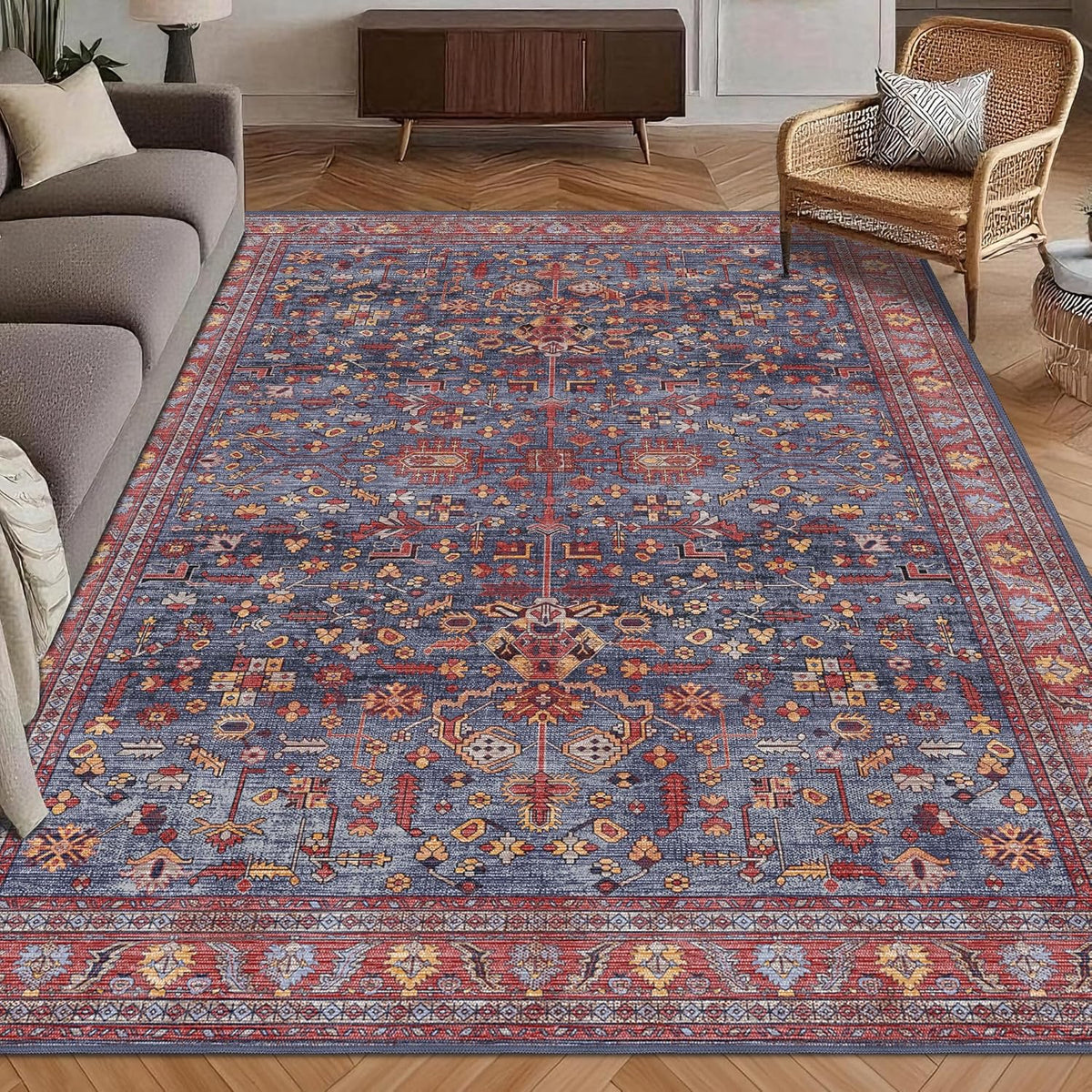 Washable Vintage Persian Non Slip Rug