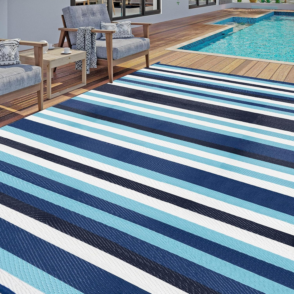 Striped Waterproof Reversible Patio Rug