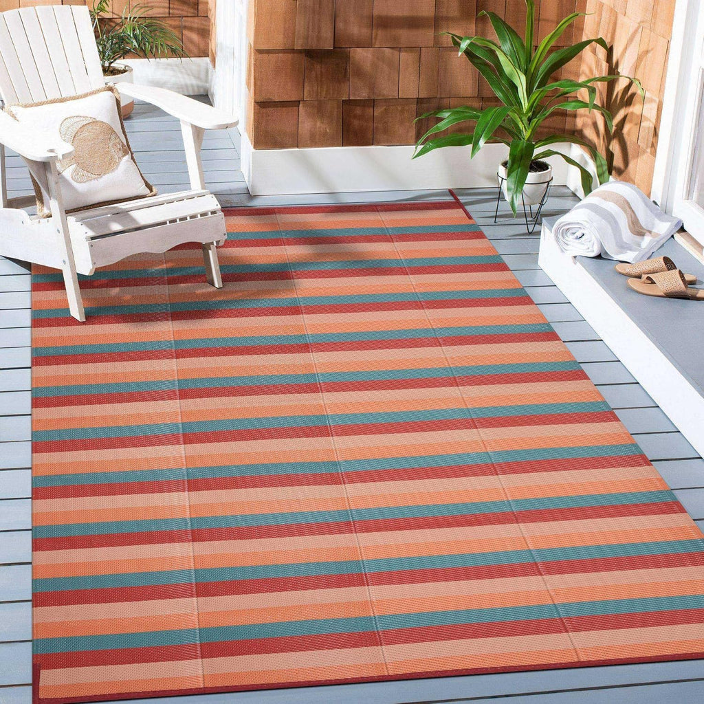 Striped Waterproof Reversible Patio Rug