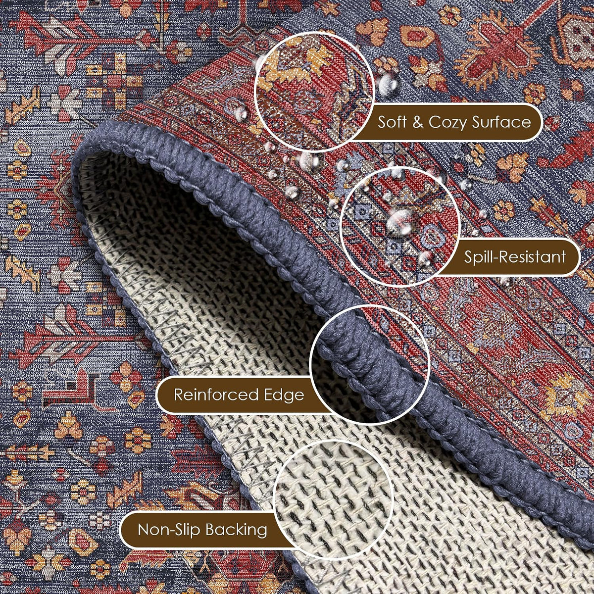 Washable Vintage Persian Non Slip Rug