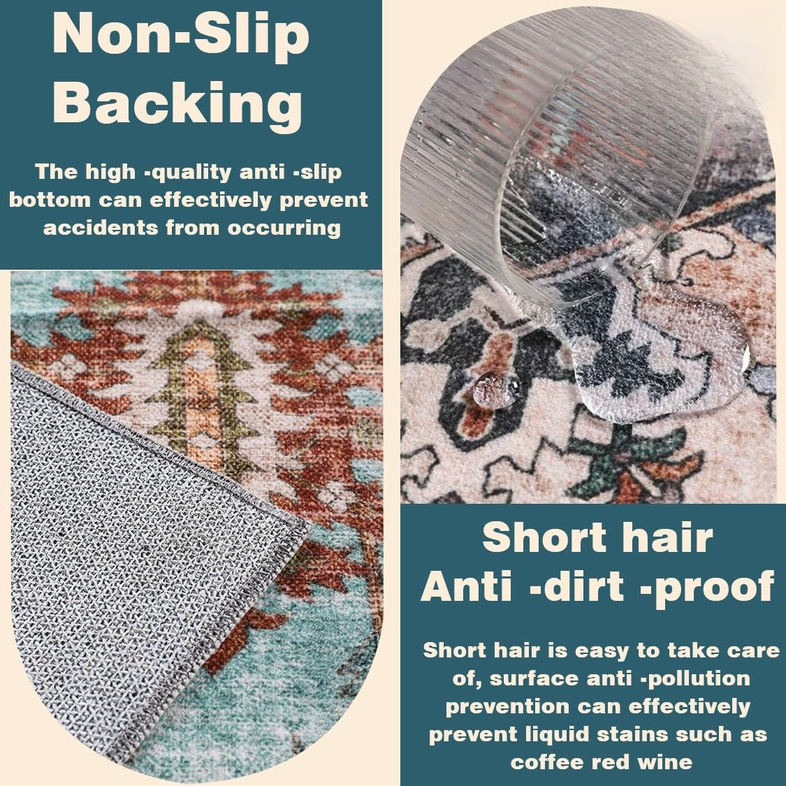 Washable Retro Boho Medallion Area Rug